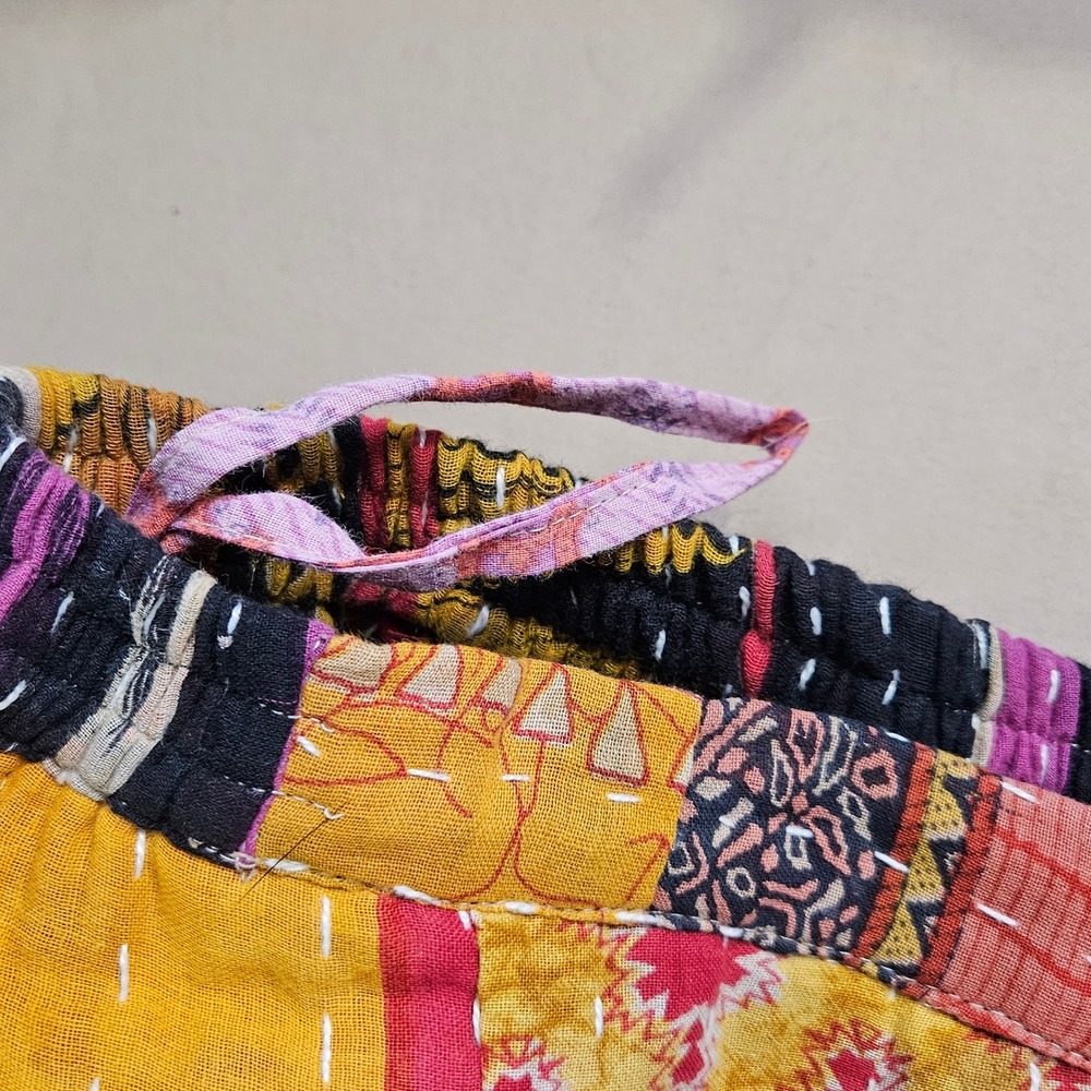 Boho Patchwork Wide Leg Pants S/M Comfy Funky Artsy Hippie Festival Colorful - Picture 7 of 12